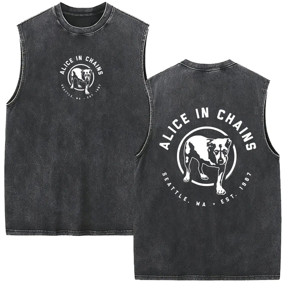 Rock Band Alice in Chains Vintage Washed Tank Tops Men Women Retro Gothic Punk T-shirts Men's Oversized Sleeveless Vest T-shirt