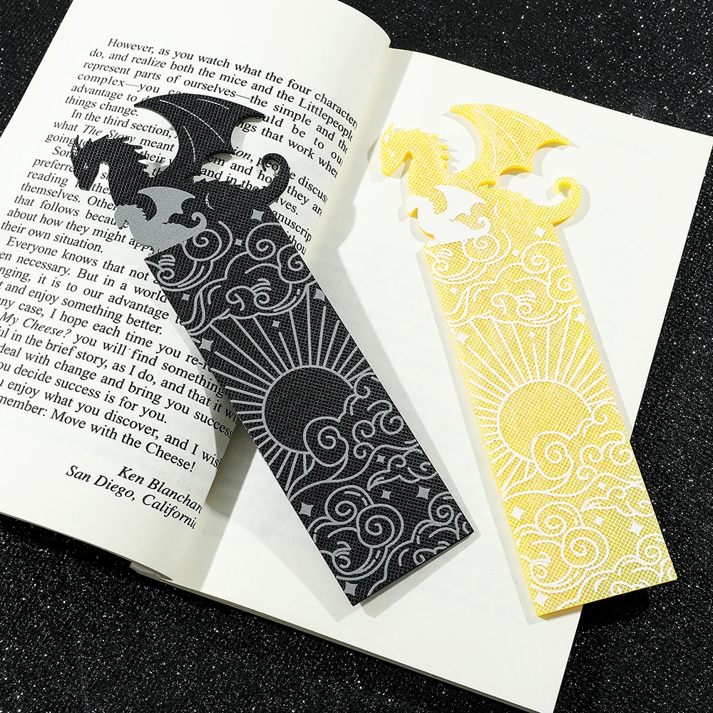 Goth Fourth Wings Dragon Cloud Sun Bookmark for Book Lover Gifts Gold Black Dragon Acrylic Book Mark Reading Supplies Gifts