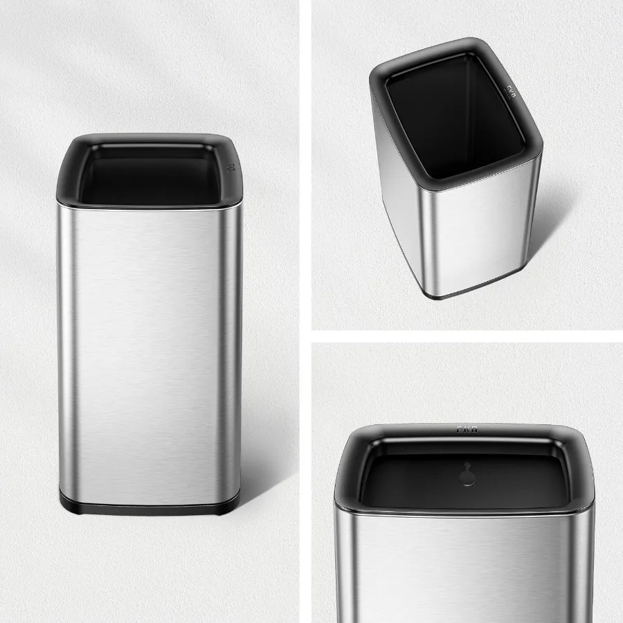 سلة مهملات عصرية مفتوحة من الفولاذ المقاوم للصدأ غير اللامع مع سلة داخلية قابلة للإزالة لغرفة نوم الحمام والاستخدام المكتبي 2.6 جالون 10 لتر