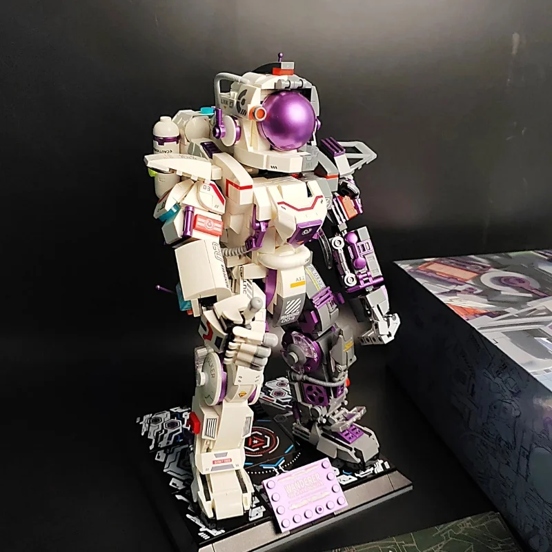 Creative semi mechanical movable purple space astronaut character model building block semi segmented mechanical assembly toy