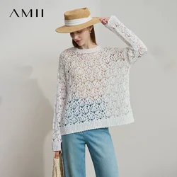 Amii Minimalist Women's Knitted Sweater 2025 Autumn New Crochet Hollow Perspective Women Pullovers Commuter Loose Top 12551059