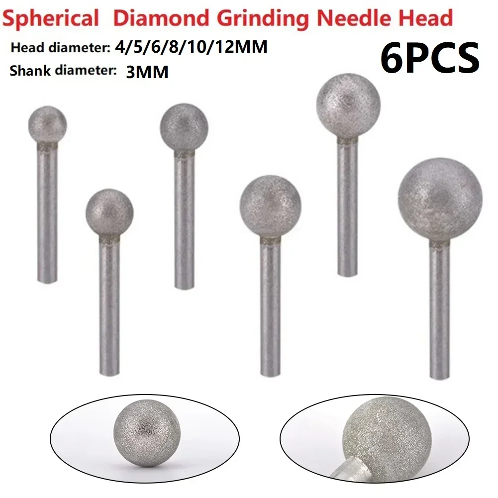 Imagem -03 - Diamante Bola Redonda Rebarba Broca Conjunto Rebolo Ferramentas de Diamante para Escultura Gravura Perfuração 412 mm Ferramentas Peças Lote