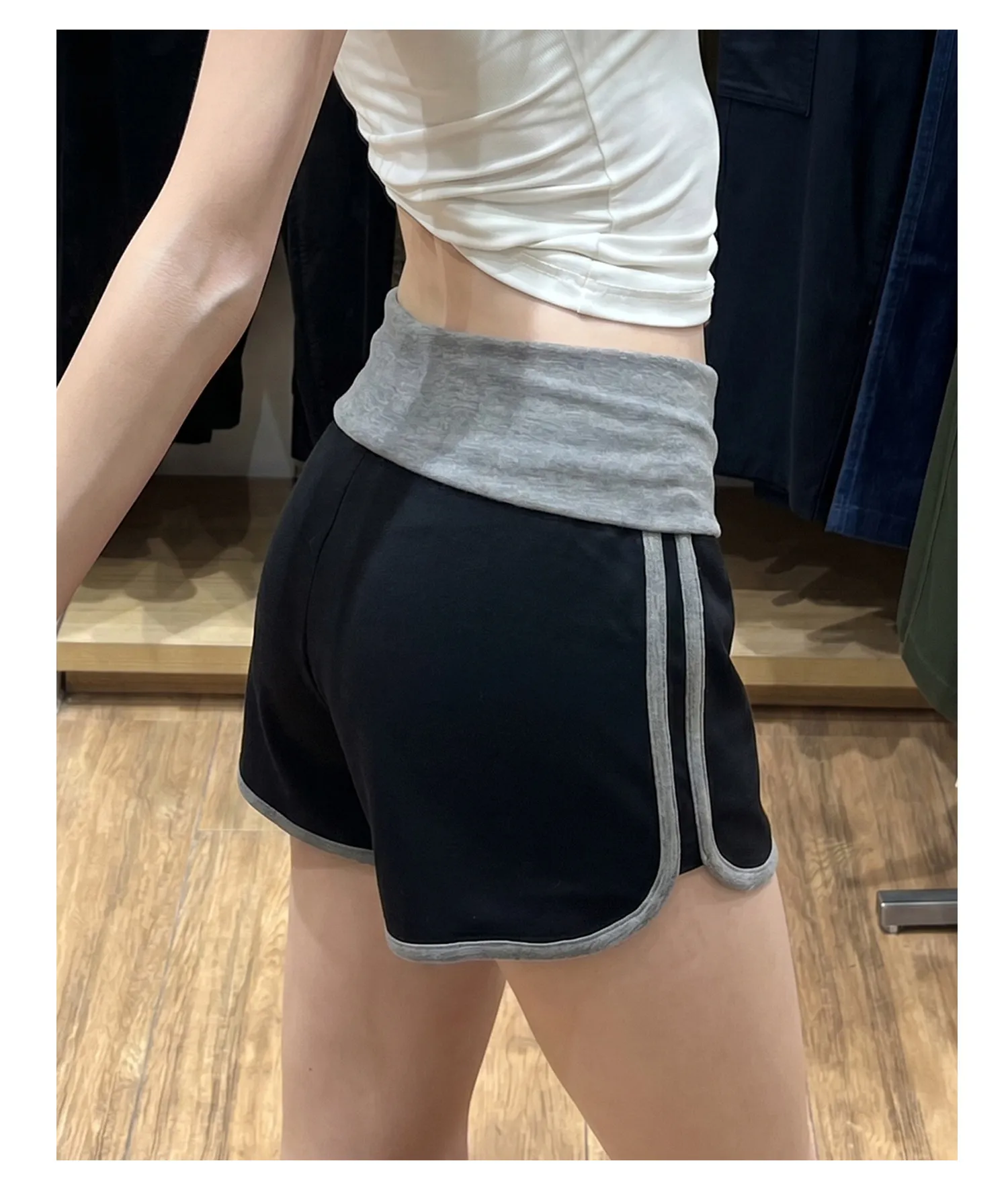 summer color blocking fitness yoga short high waist slimming spicy girl shorts for women