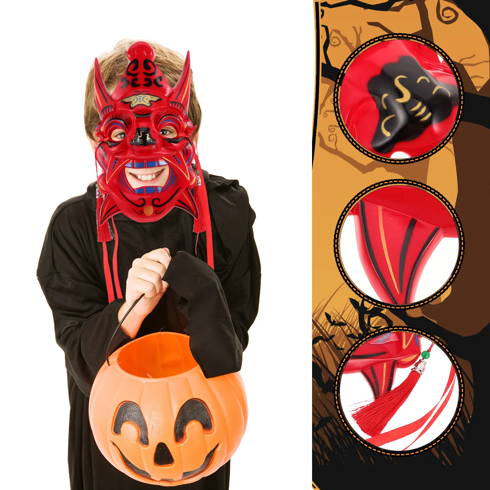 

Halloween Decor Painted Mask Chinese Opera Party Demon Carnival Masks for Adults Japanese Monster Decoration Red Beijing Man