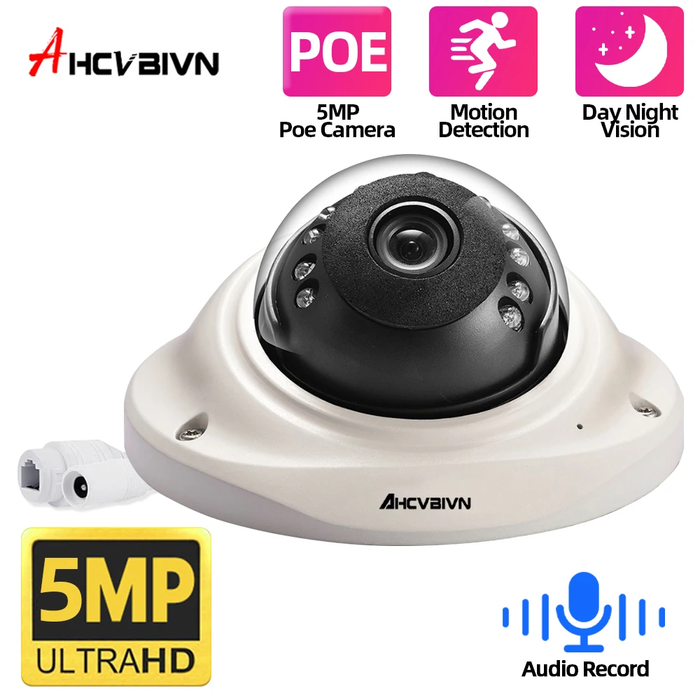 

H.265+ 5MP Outdoor Indoor Dome Audio 48V POE IP Camera 3.6mm len VandalProof Waterproof Video CCTV Security Surveillance Camera