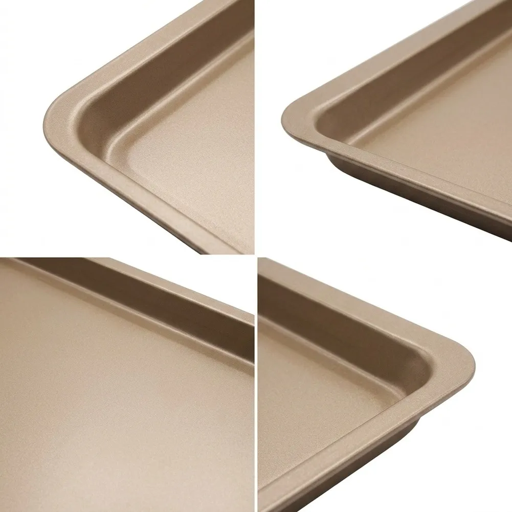 Non Coated Golden Tray 37x25.5x2cm High Carbon Rectangular Pan Suitable for Cakes Brownies and More Non Coated