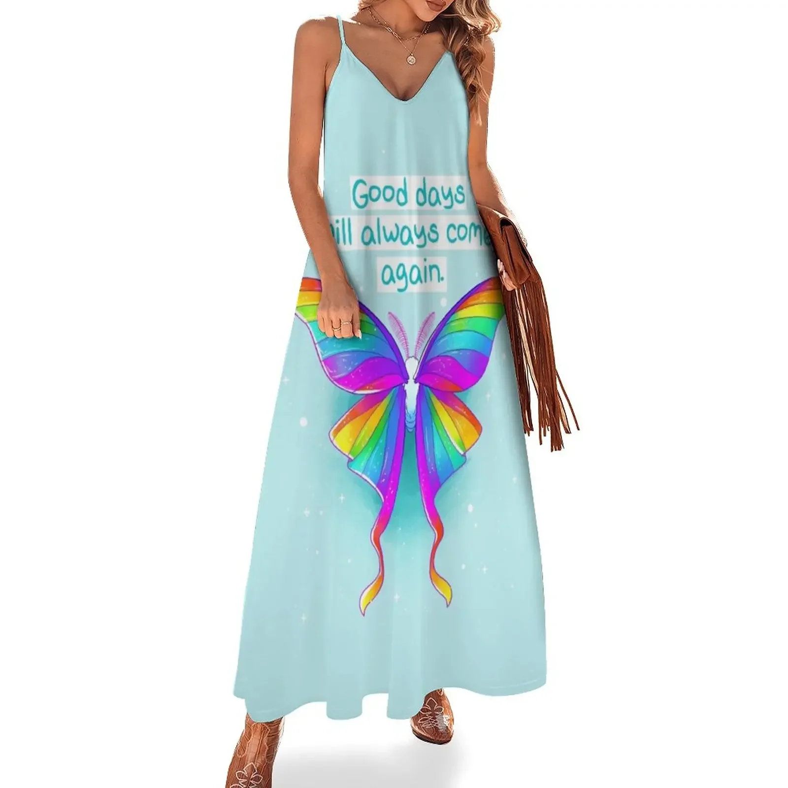 

Good Days Will Always Come Again Rainbow Moth Sleeveless Dress Dress woman beach dress womens clothing