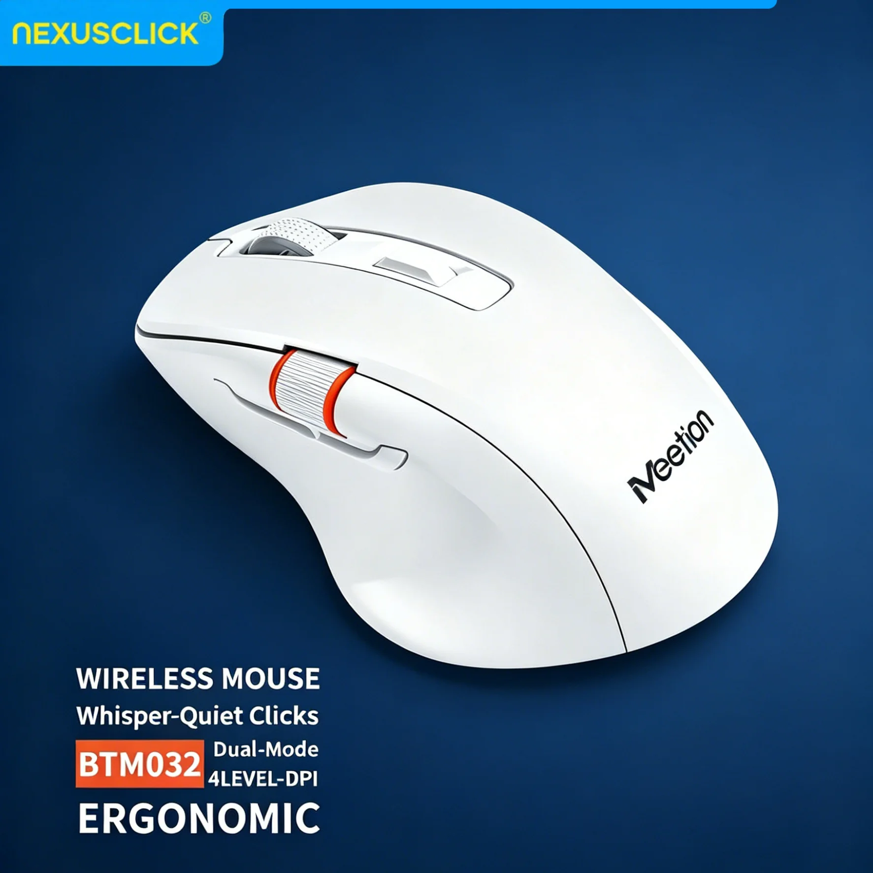 

NexusClick Quiet Click Wireless Ergonomic Mouse, Dual Mode 2.4G/BT, 4 Adjustable DPI, Long Battery Life, for Home Dorm Laptop PC