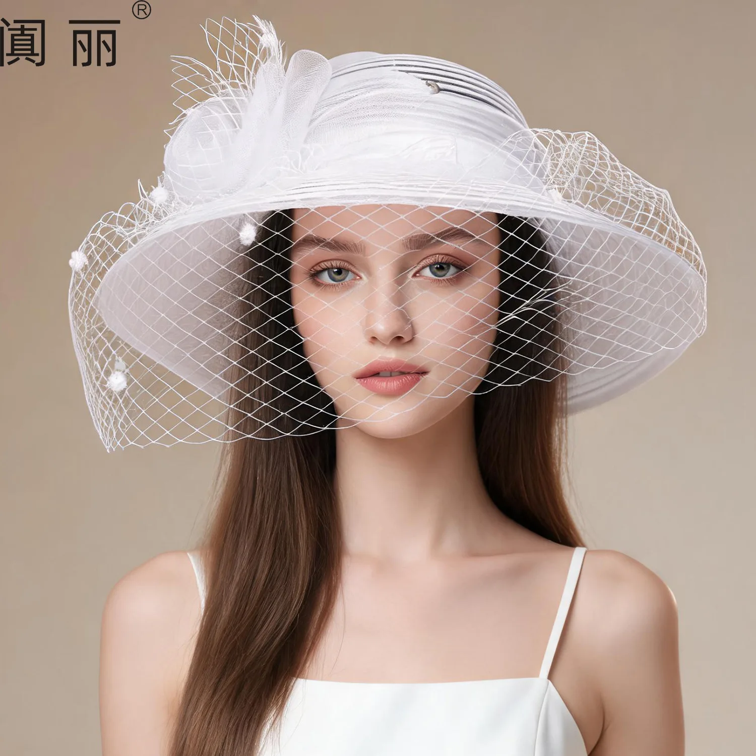 Summer new mesh flower fashion hat women's British retro versatile veil face shade basin hat sun protection hat
