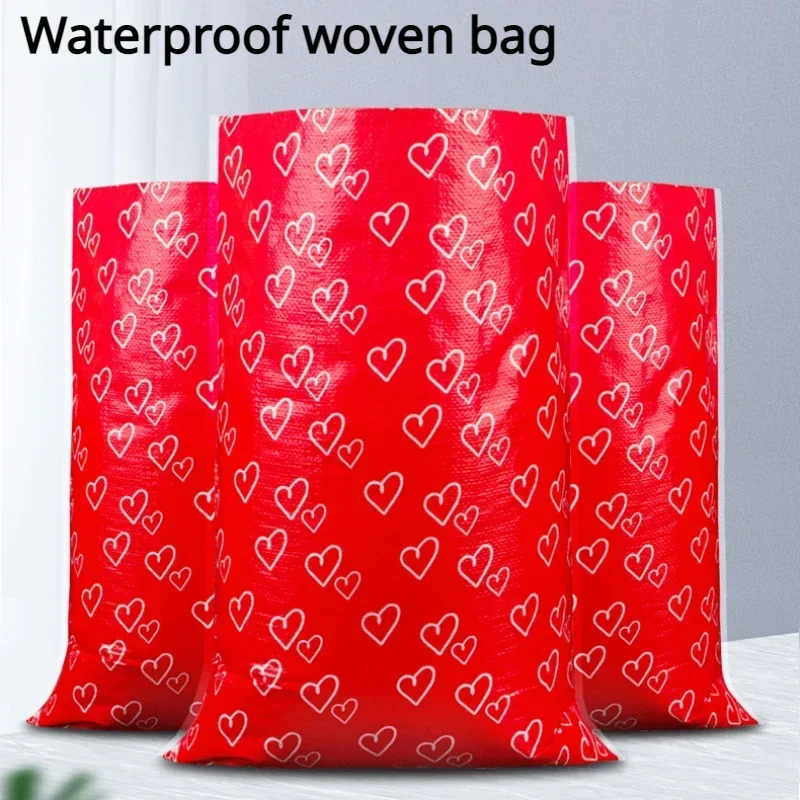 10pcs Waterproof Laminated Woven Bag Large Capacity Red Love Printed Moving Bag Multi Size High-quality Gift Packaging Bags