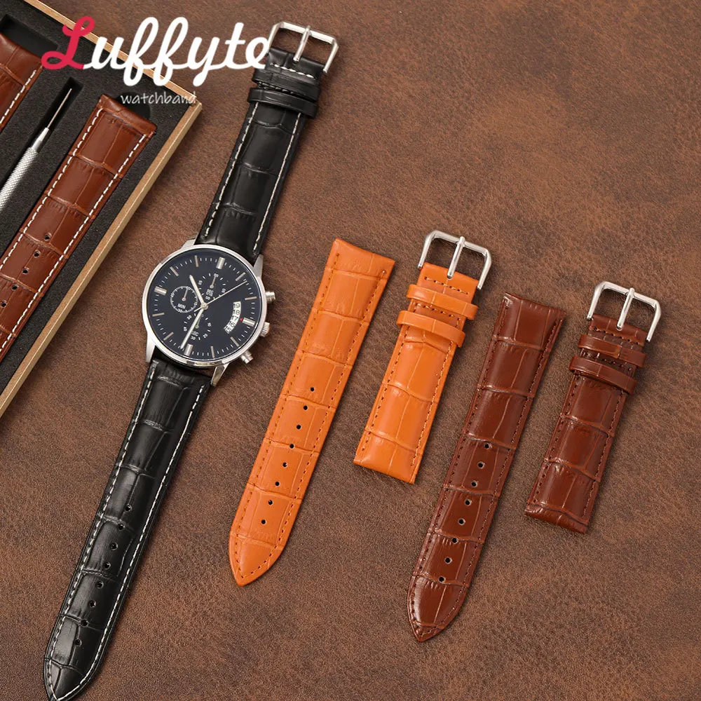 Business Men Synthetic Leather Wristband 16mm 18mm 20mm 22mm 24mm with Gift Packing Box Replacement Embossed Watch Strap