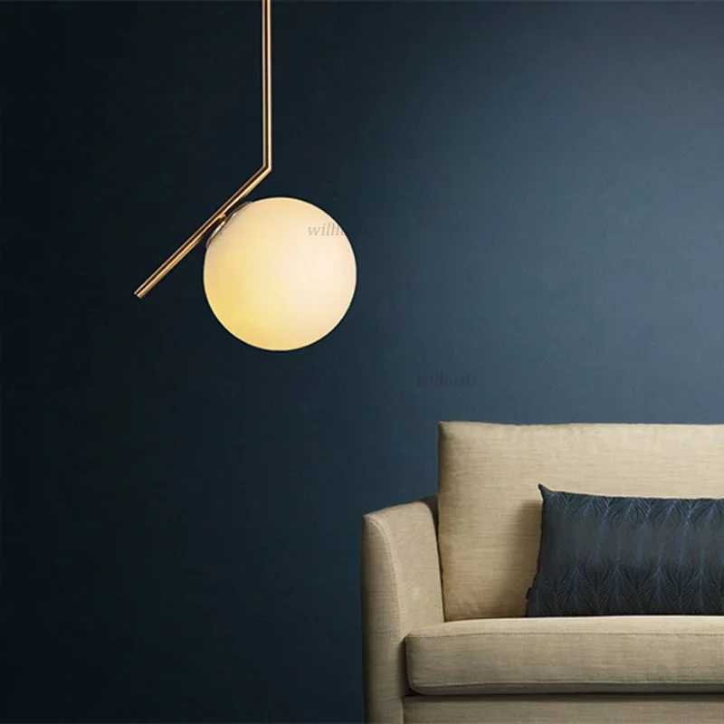 

Minimalist Iron Pendant Lamp White Glass Ball Suspension Light Hotel Office Dining Bedroom Luxury Hanging Ceiling Chandelier