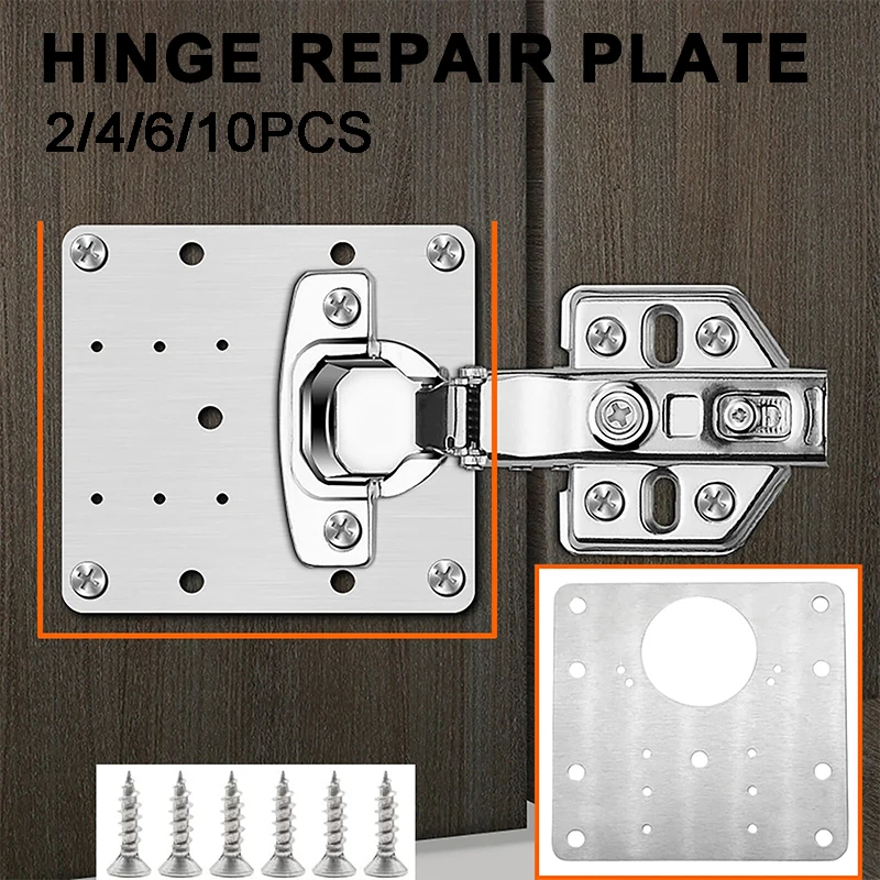 Stainless Steel Cabinet Door Hinge Repair Plate Kit Furniture Cupboard Repair Mount Hardware Tool with Screw 2/4/6/10 Sets