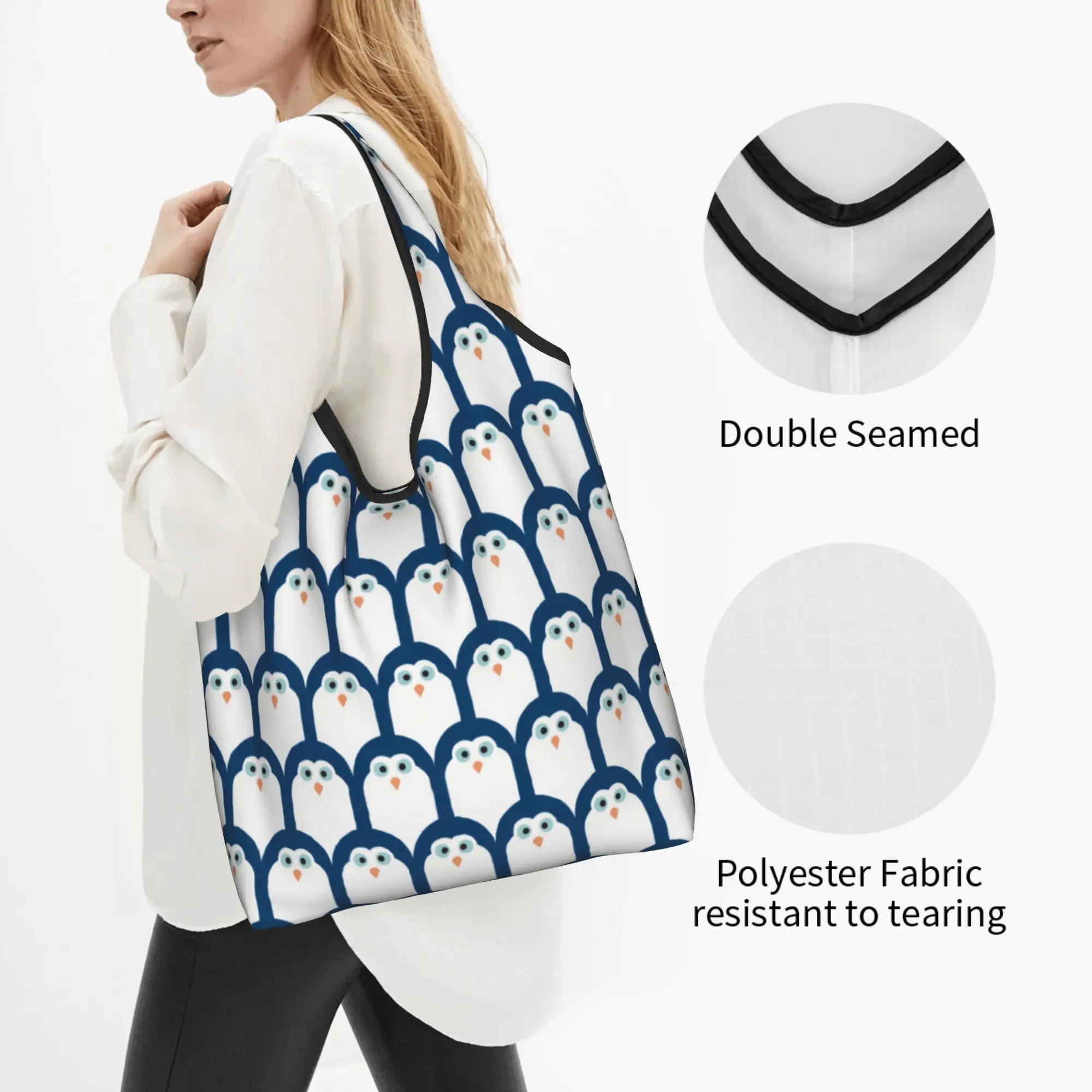 Recycling Aquatic Seabirds Penguin  Shopping Bag Women Tote Bag Portable Cute  Animal  Groceries Shopper Bags