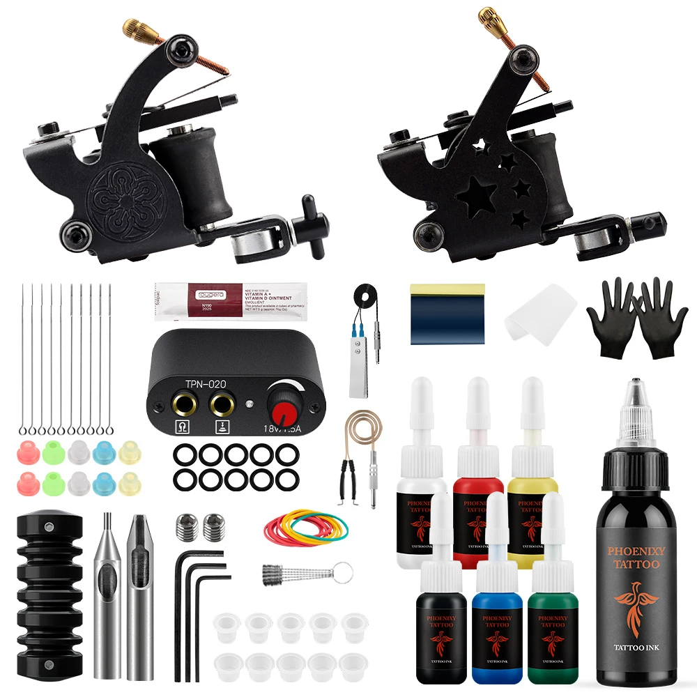 

Professional Tattoo Kit Complete Coil Tattoo Machine Gun with Tattoo Power Supply Needles Ink Kit Tattoo Makeup Art Supplies