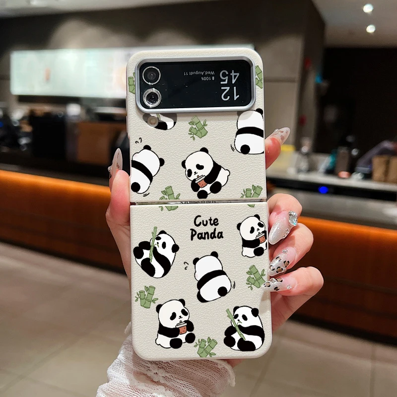 For Samsung Galaxy Z Flip6 Flip5 Flip4 Case Bamboo Panda Leather Texture Soft Silicone Folding Cover For Samsung Z Flip 6 5 4 3