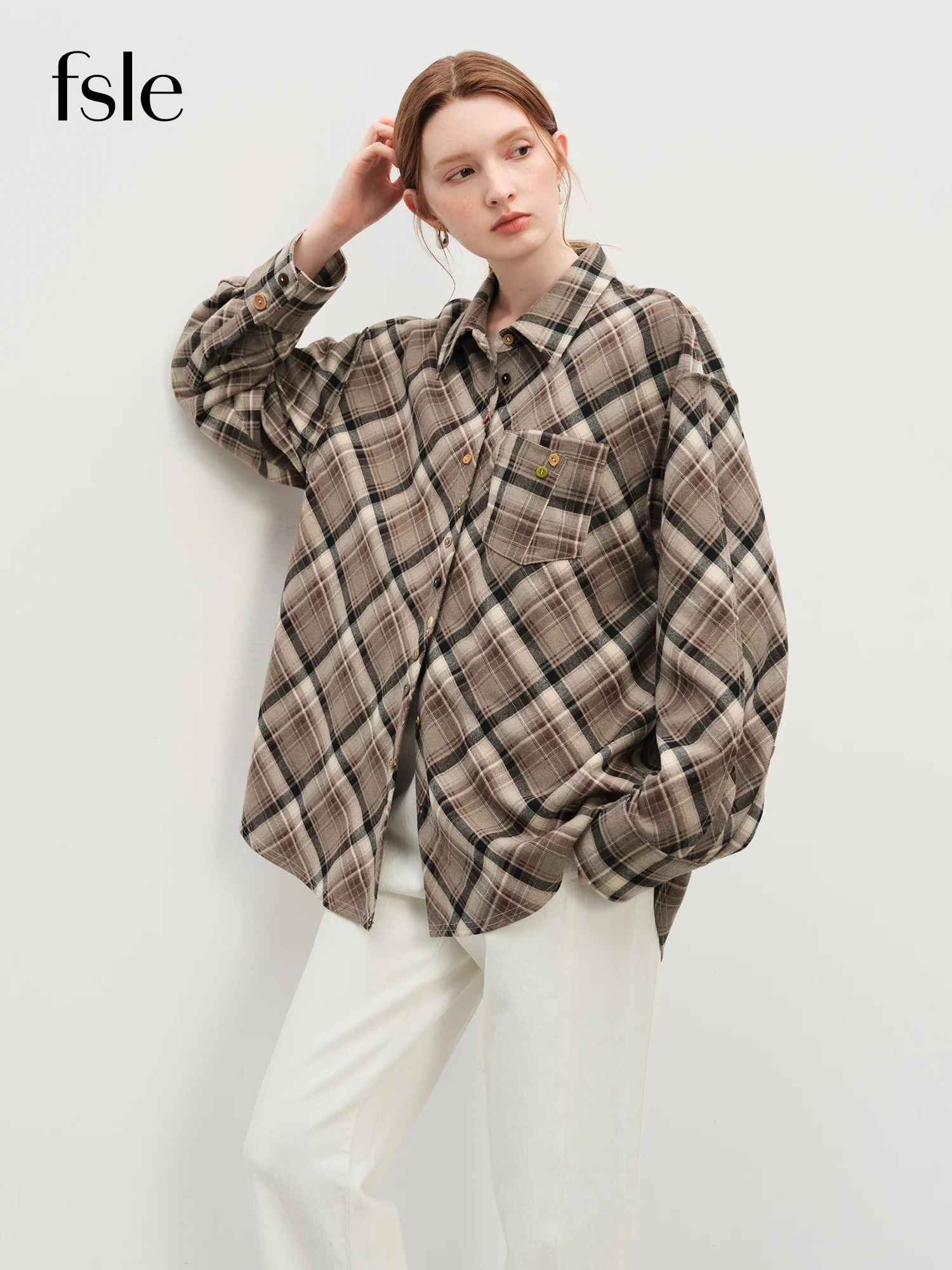 

FSLE Retro Plaid Design Shirt Women 2025 Winter New Color Button Lapel Top