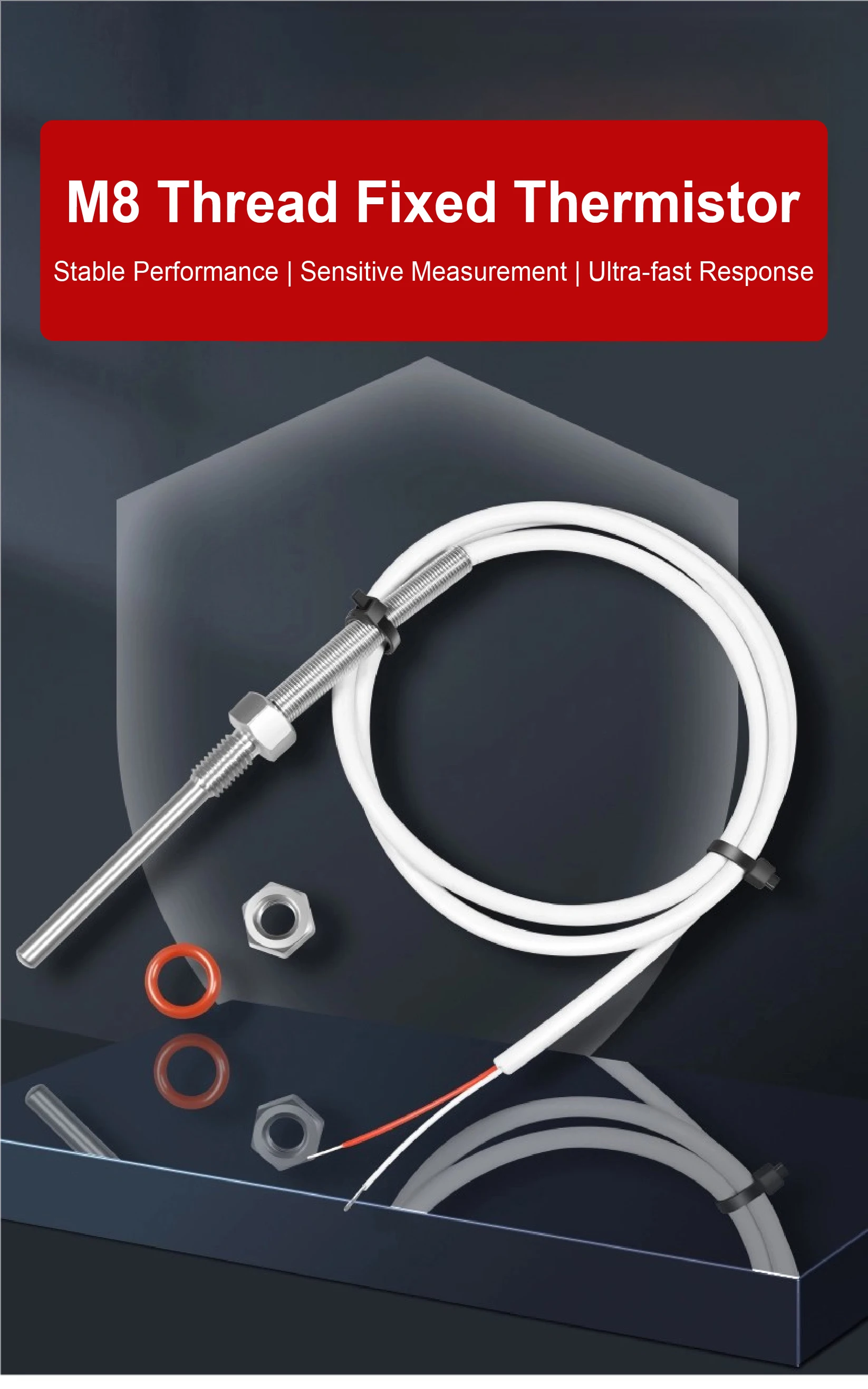 

Waterproof Probe 5K 10K 20K 50K 100K High Precision NTC Thermistor Temperature Sensor M8 Threaded