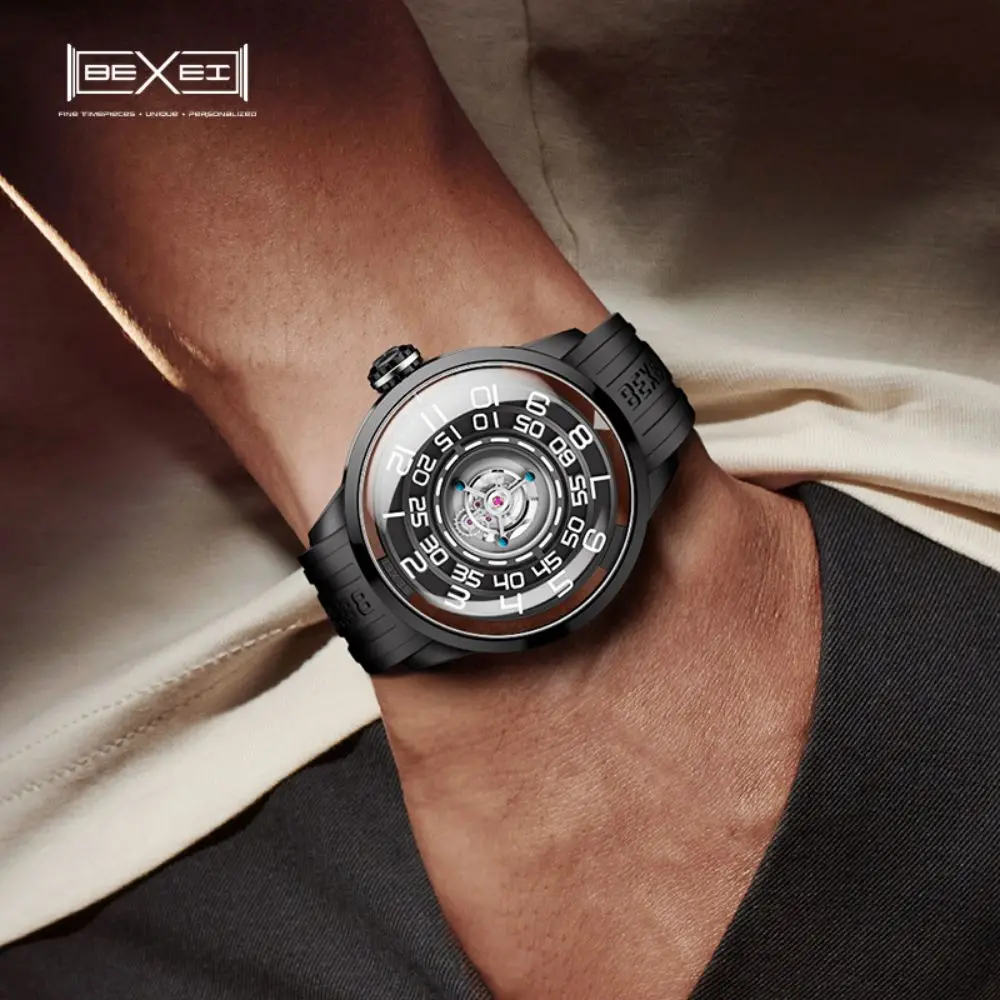 BEXEI 9110 skeleton synthetic sapphire manual tourbillon mechanical movement wrist watch for men Luxury waterproof Reserve 36H