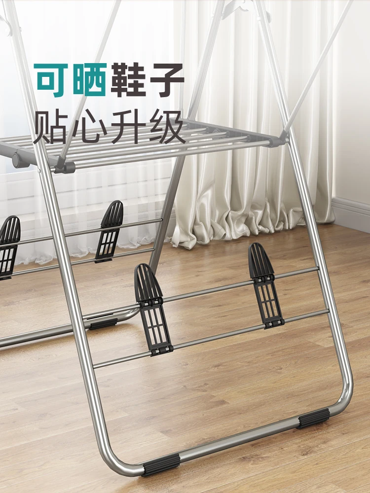 Floor drying rack folding multifunctional stainless steel indoor household bask in the quilt lifting telescopic cooling rod