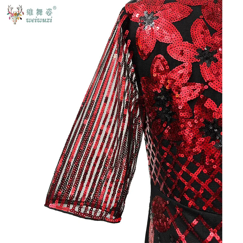 Vintage vrouwen ronde hals half mouw borduren pailletten jurk knielengte glanzende lovertjes a-lijn party vestidos jurk groot formaat