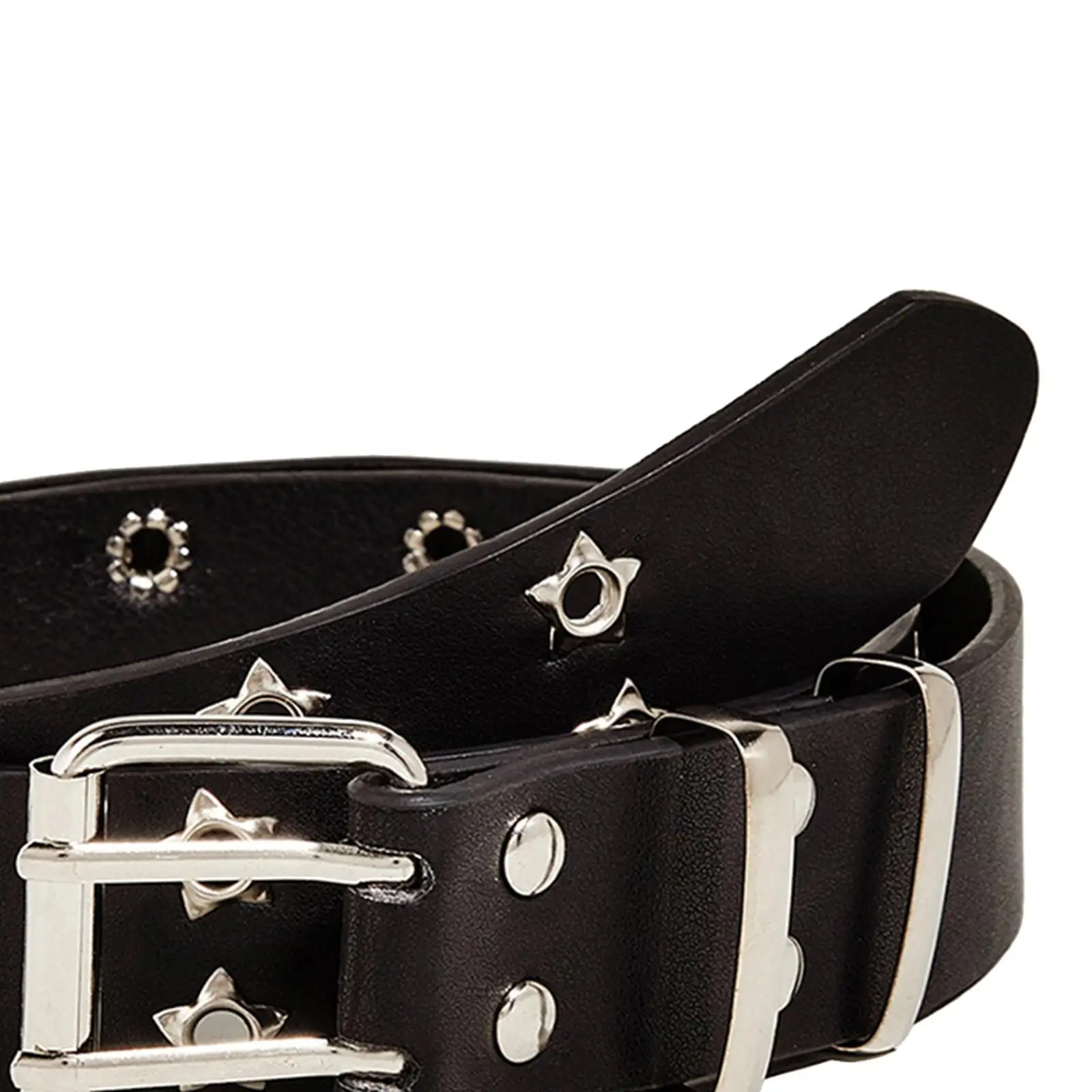 Fashion Women Leather Belt Double Grommet Belt Metal Buckle Gothic Punk Belt