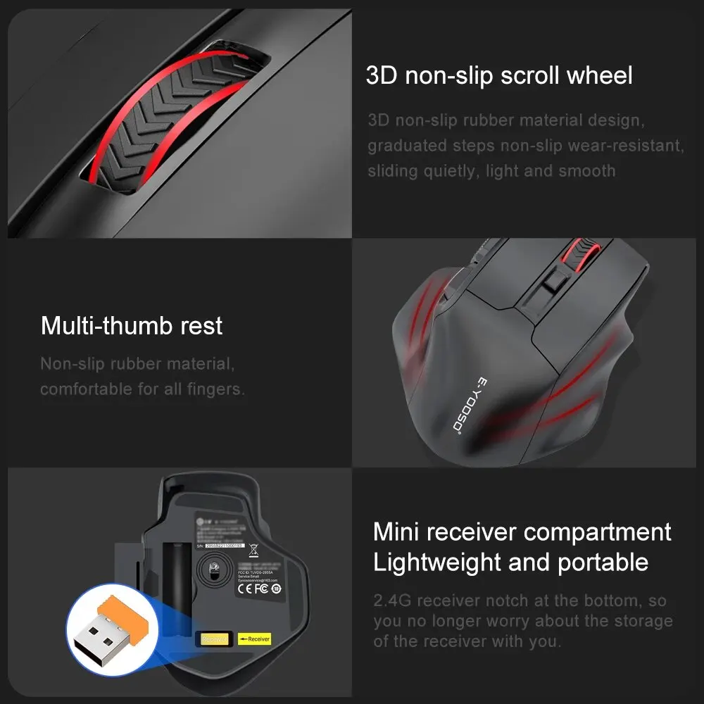 E-YOOSO X-31 USB 2.4G Sans Fil Gaming Grande Souris pour Grandes Mains PAW3212 4800 ug I 5 lèvent pour Gamer Souris Ordinateur Portable PC
