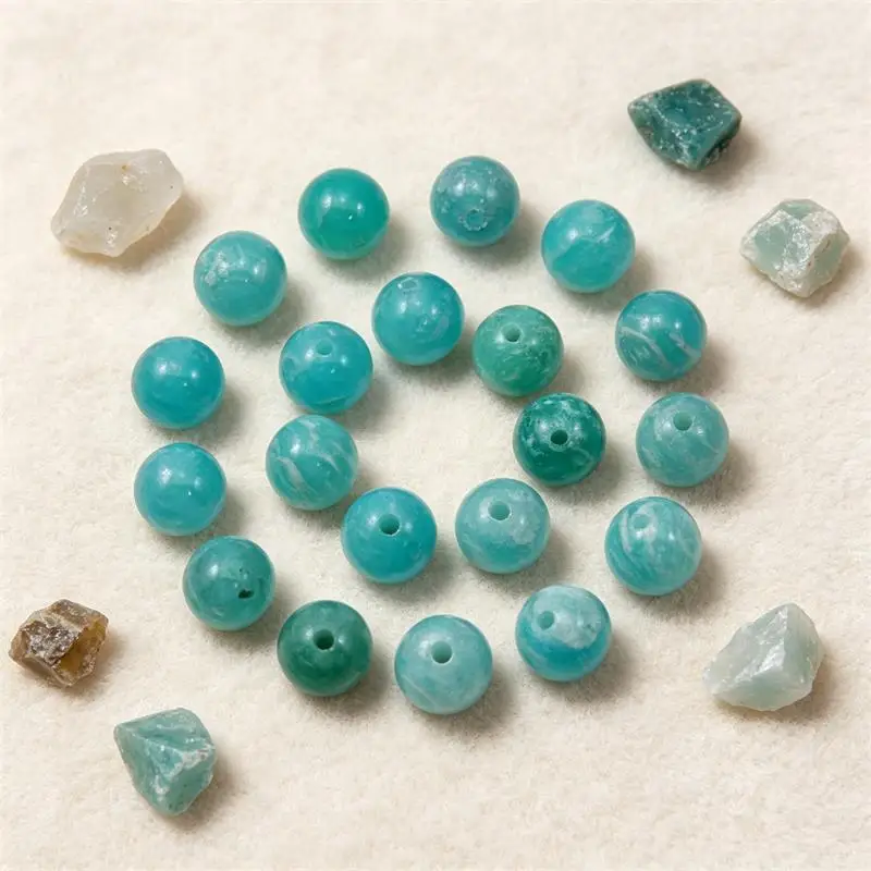 4pcs Half Drilled Peruvian Amazonite Round Beads 4-10mm Loose Stones for Earrings Making Handmade Jewelry Supplies