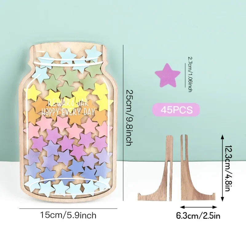 Immagine 4: Set da 47 Pezzi: Barattolo a Forma di Stella in Legno, Sistema di Ricompense per Bambini, Strumento di Motivazione per lo Studio, Decorazione da Scrivania, Contenitore per Risparmi