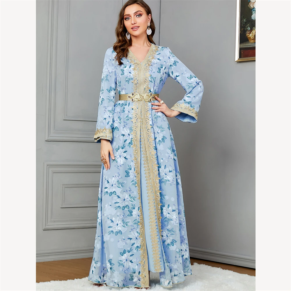 

Muslim Abaya for Women Dress 2 Piece Set Kimono Robe Saudi Arabic Dubai Kaftan Party Dresses Print Morocco Caftan Autumn 2024