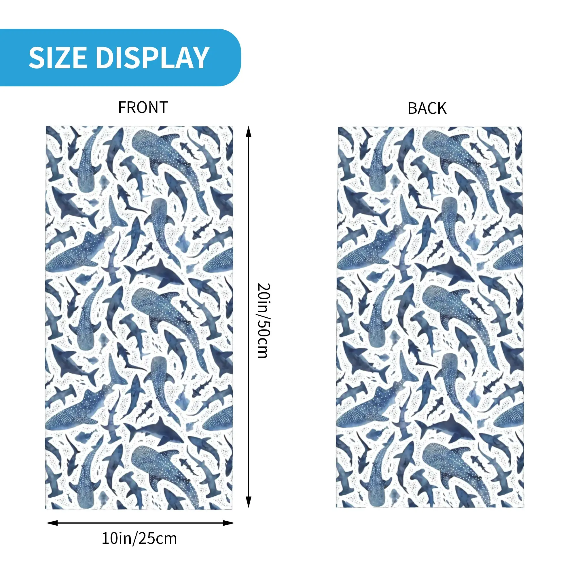 Custom Blue Watercolour Shark Bandana Neck Gaiter Windproof Face Scarf Cover Men Women Cartoon Fierce Headwear Tube Balaclava