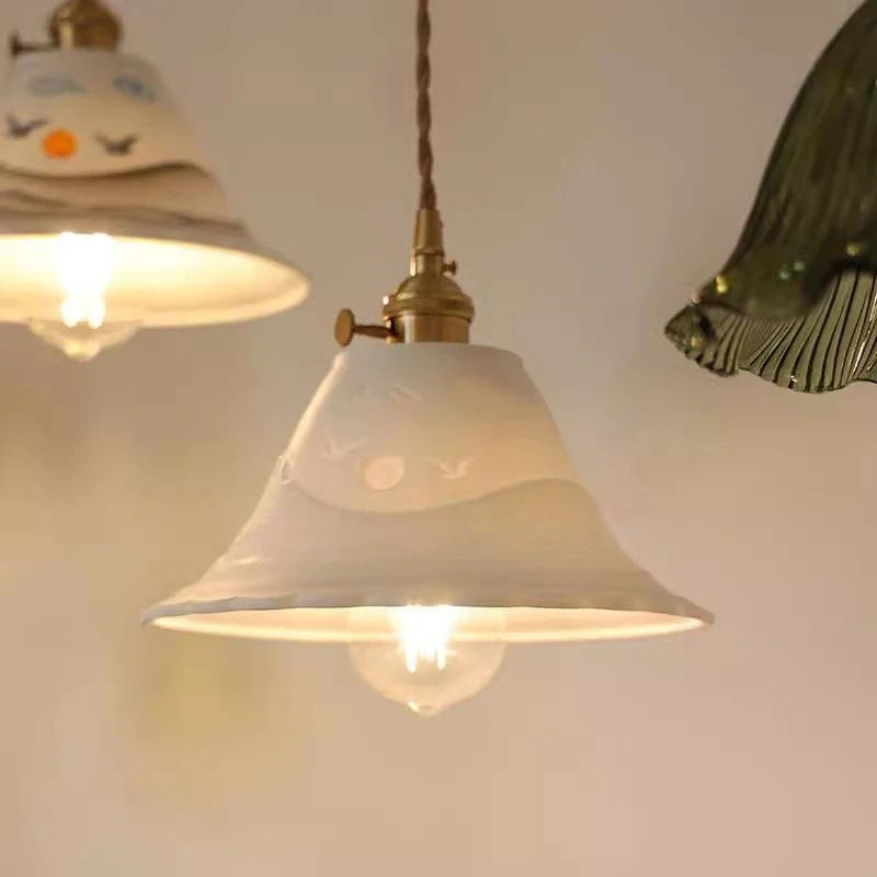 

Ретро латунная керамическая пейзажная живопись люстра для спальни, прикроватная тумбочка для ресторана, бара, входное окно, торговый центр