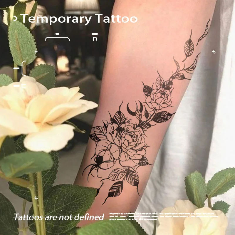 

Bohemian Asymmetric Flower Herbal Juice Tattoo Sticker For Woman Men Arm Temporary Waterproof Tattoo Body Fake Tattoo New 2025