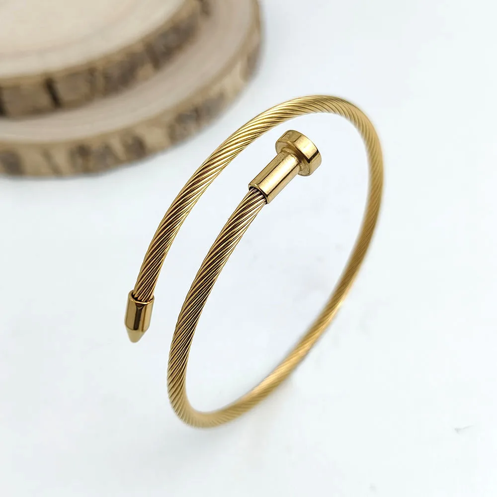 Charm wire button nail stainless steel gold plated 18K bracelet, high quality waterproof silver jewelry, gift for wife