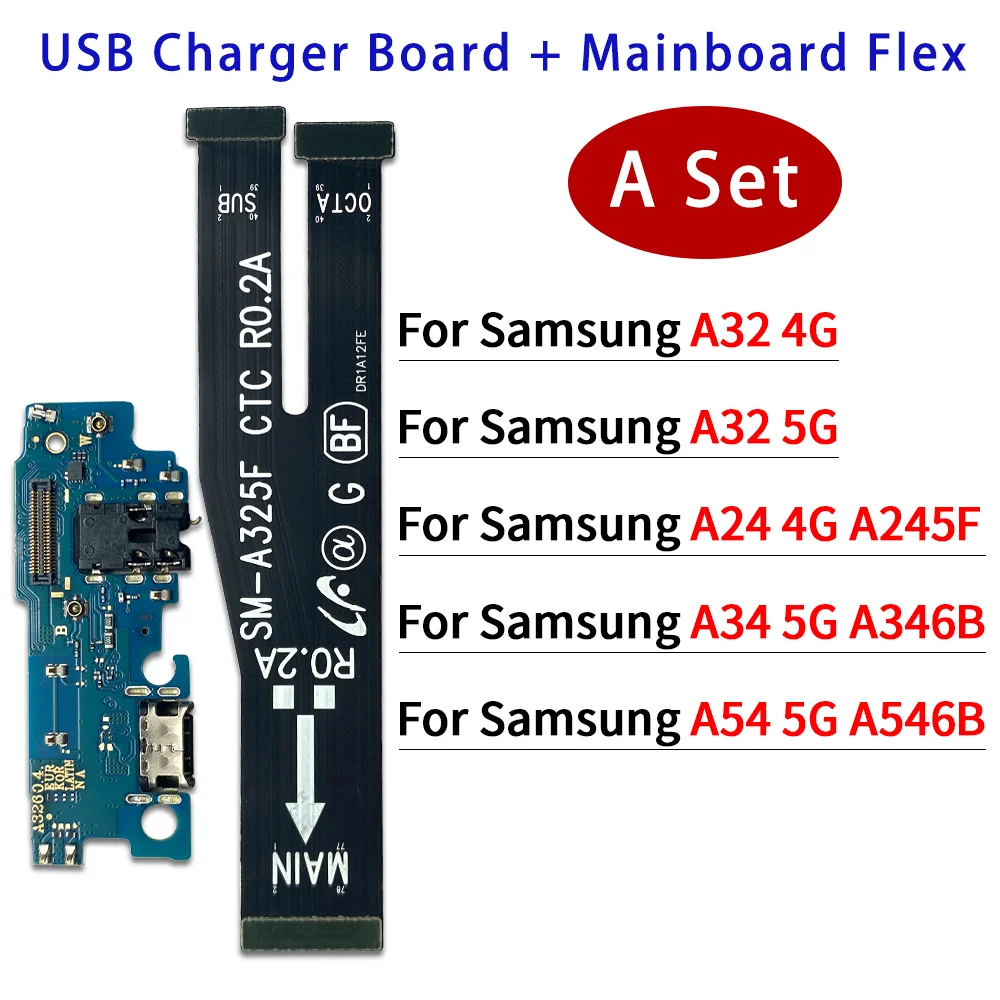 For Samsung A24 A32 4G A34 A54 5G USB Fast Charging Connector Board Dock Charger Flex With Motherboard LCD Connector Flex Cable