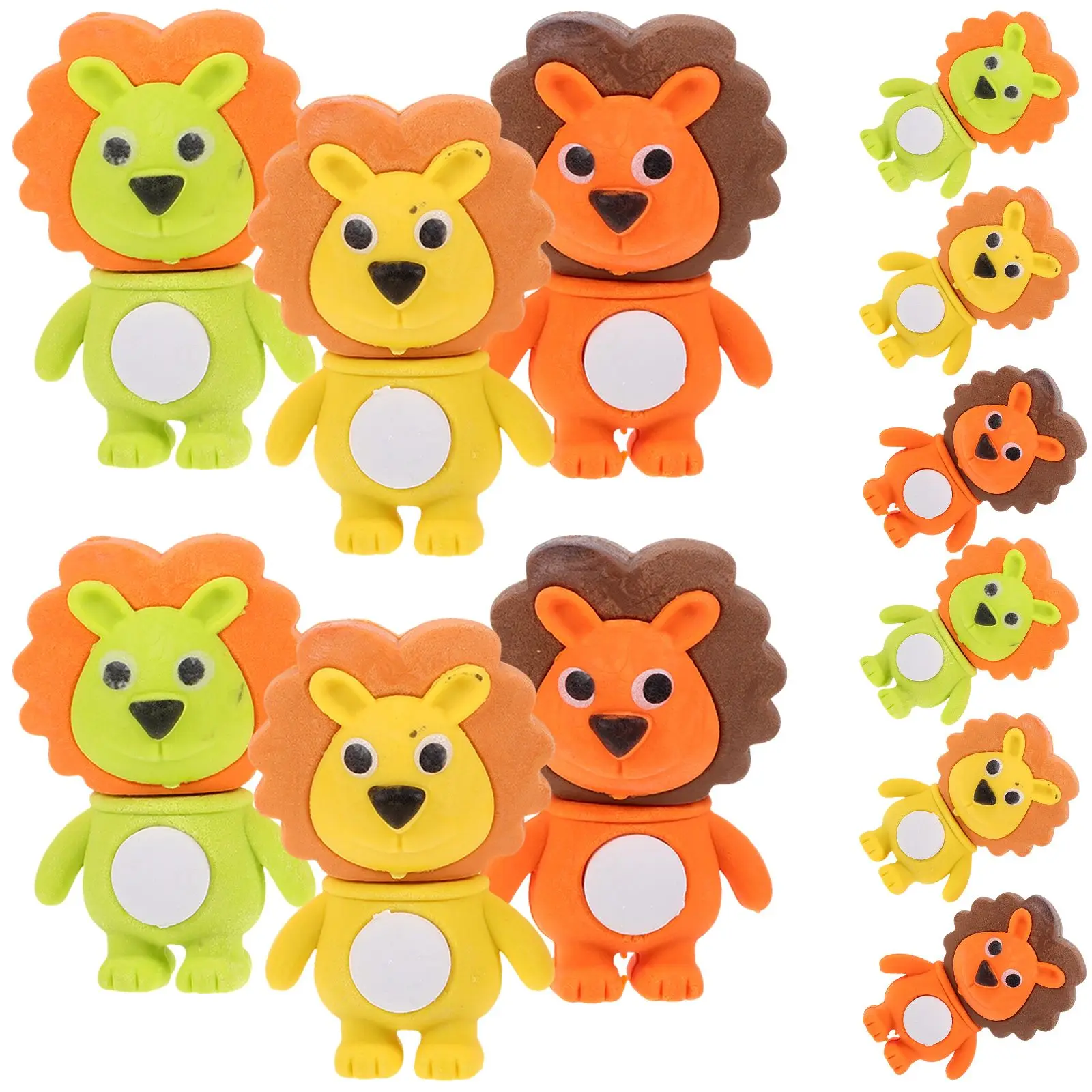 

24pcs 3D Lion Shaped Pencil Erasers Cute Mini Rubbers Kids School Supplies Multi-color Wear Resistant Student Toy Educational