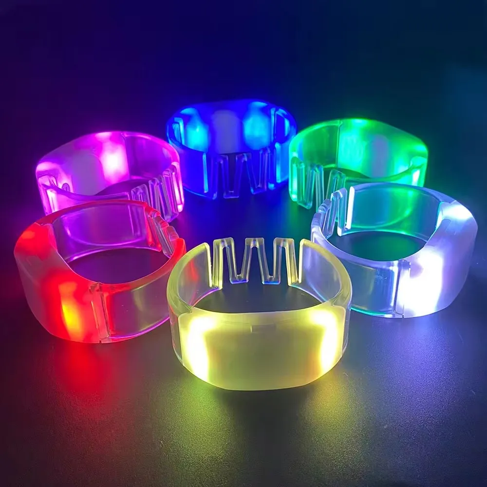 6pcs LED Glow Bracelets Light Up Flashing Bangle Wristbands Glow in The Dark Party Supplies For Concert Party Carnival Gifts