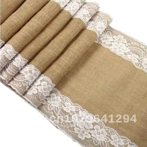 

Jute Burlap Lace Hessian Table Runner 30 x 275cm Vintage Event Party Supplies Lace Table Runner for Wedding Accessories AA7921