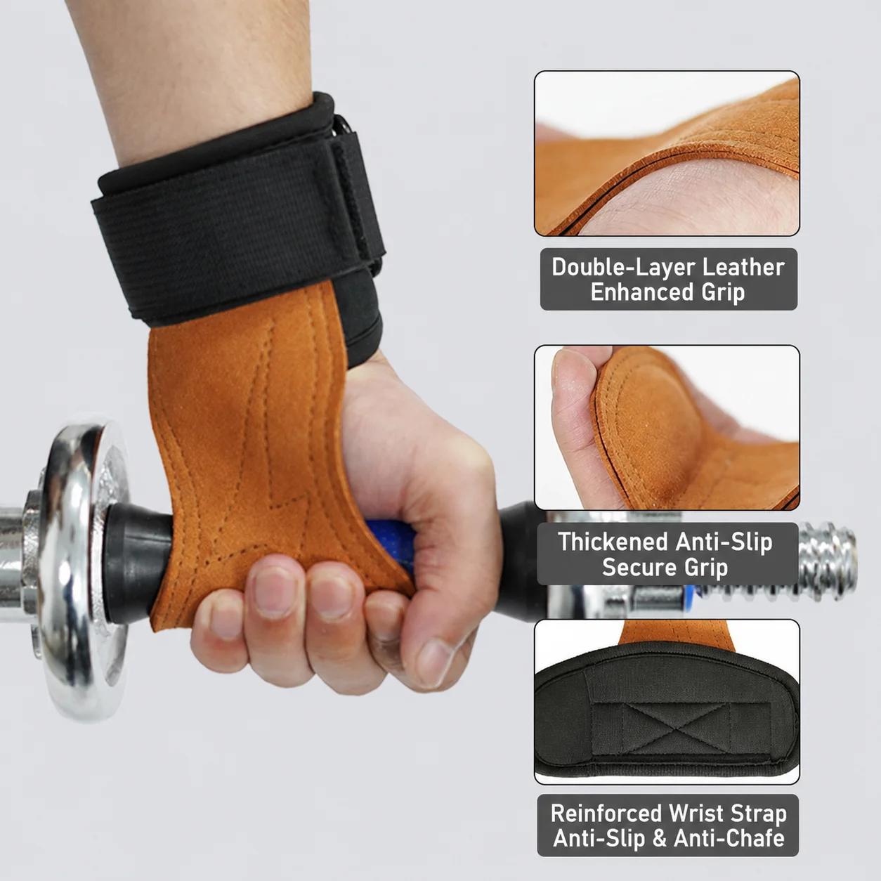 1 Pair Leather Weight Lifting Straps Anti‑Slip Deadlift Grips for Gym Cross Training Pull‑Ups Kettlebell Rows Strength Training