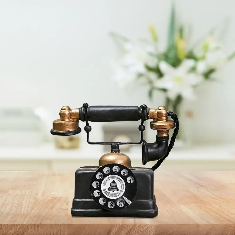 Vintage Style Artificial Telephone Model Retro Resin Home Decor Ornament Craft Classic Colors and Simple Durable Design