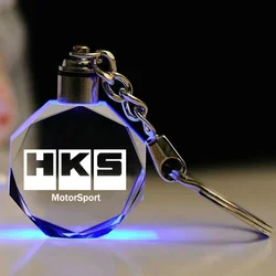 Car Keychain HKS LED 7 Colorful Light Crystal Motorsport Keyring Japanese Modified Key Pendant Auto Interior Accessories
