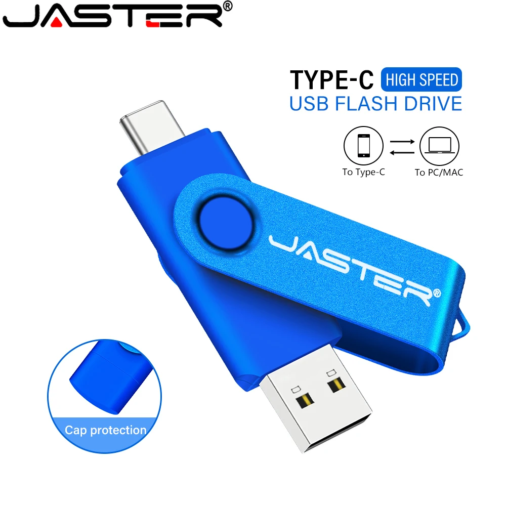 

JASTER Rotatable Memory Stick 128GB TYPE-C 2 in 1 Pendrive 64GB High Speed Usb Memory 32GB Free Key Chain USB Flash Drive 16GB