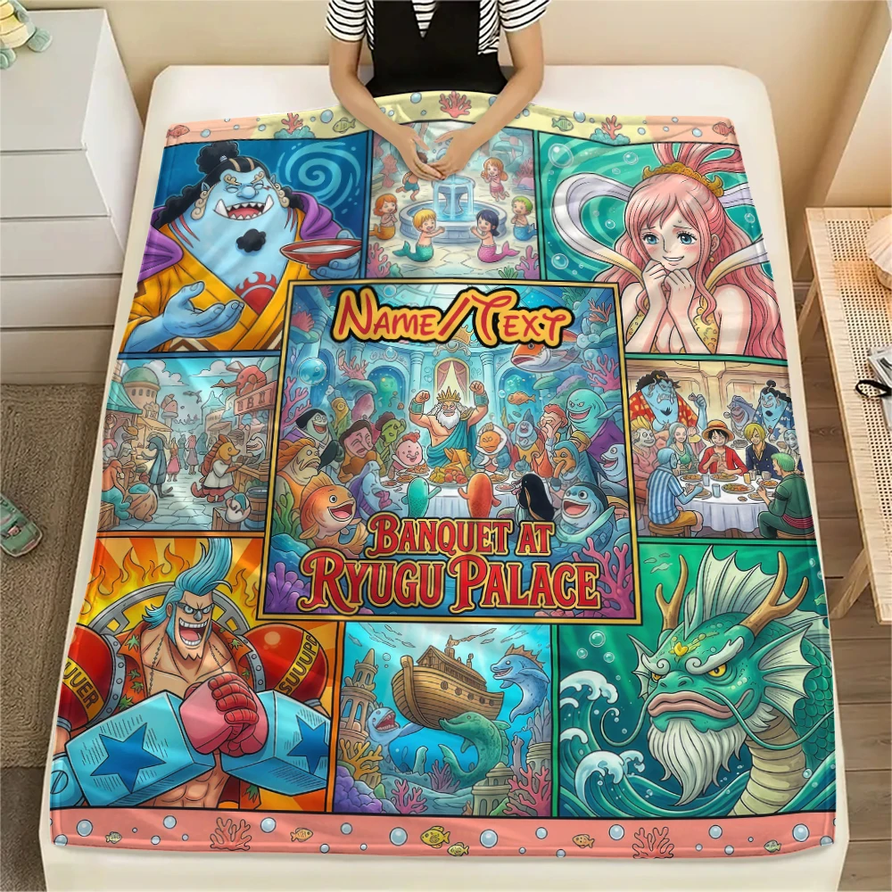 Name Customization One Piece Puzzle  Printed Flannel Blanket, Warm Soft, Suitable for Bedroom,Sofa,Bed,Chair -H85