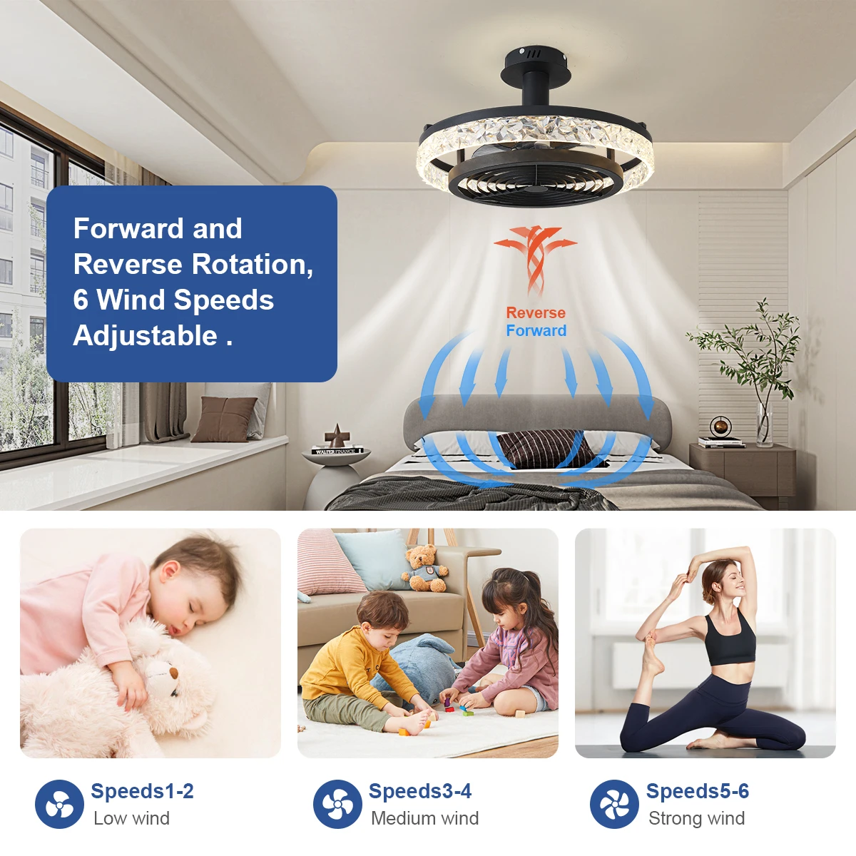 2025 جديد مصمم مروحة الثريا APP التحكم 3 اللون عكس الضوء ضوء السقف لغرفة المعيشة غرفة الطعام غرفة نوم بريق