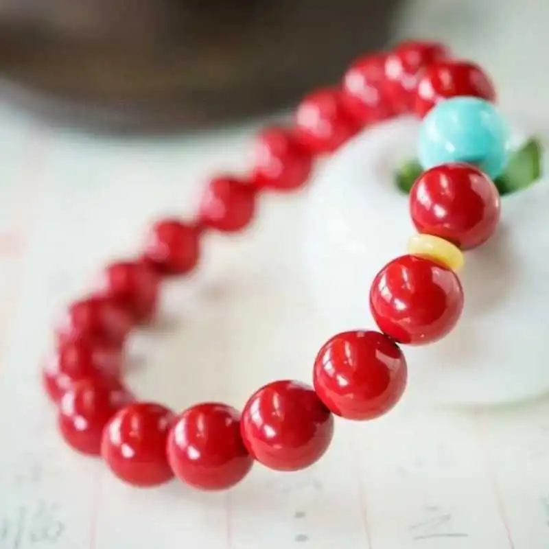 

10mm vermilion bead natural turquoise bracelet Women Party Charm Semi-Precious Stones Men Eco-Friendly Prayer