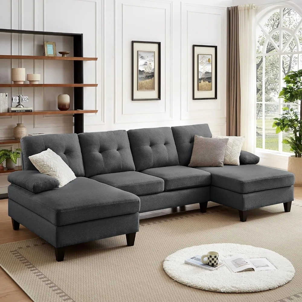 

111" Sectional Couch, Modern Polyester U-Shaped Sofa with Double Chaise, 4 Seater
