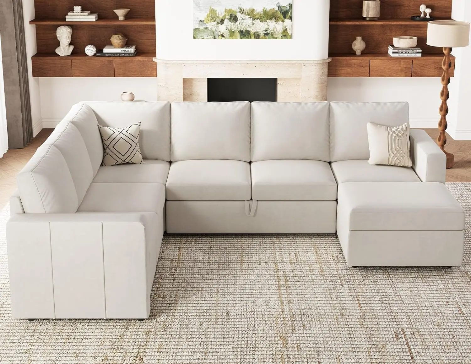 

Секционный диван-спальник с кроватью и хранилищем, бархатный U-образный секционный диван для гостиной