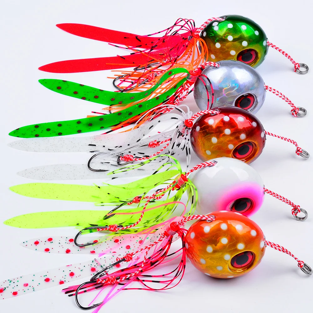 PROBEROS 40-180g Metall-Jigköder 1 Stück Künstlicher Leuchtender Jig-Garnelenköder mit Gummischürze Metall-Angelköder Jigging-Köder für Salzwasser-Angeln – Detail 7