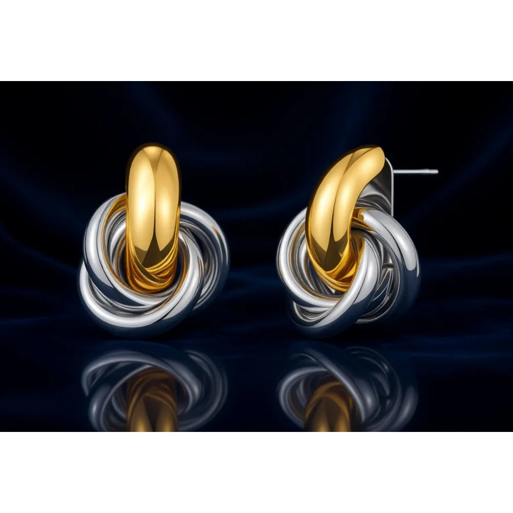 

Золотые геометрические серьги-подвески, массивные, модные, с узлами и витыми звеньями, ювелирное украшение, подарок для женщин