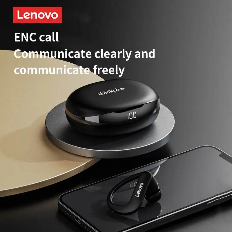 Lenovo-T50 Fones De Ouvido Esportivos Sem Fio, Bluetooth 5.2, Fones De Ouvido Gancho, Redução De Ruído, Gaming Headset, Earbud À Prova D 'Água com Microfone